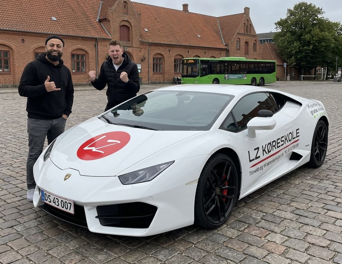 Mathias og Loay foran Lamborghini Huracán