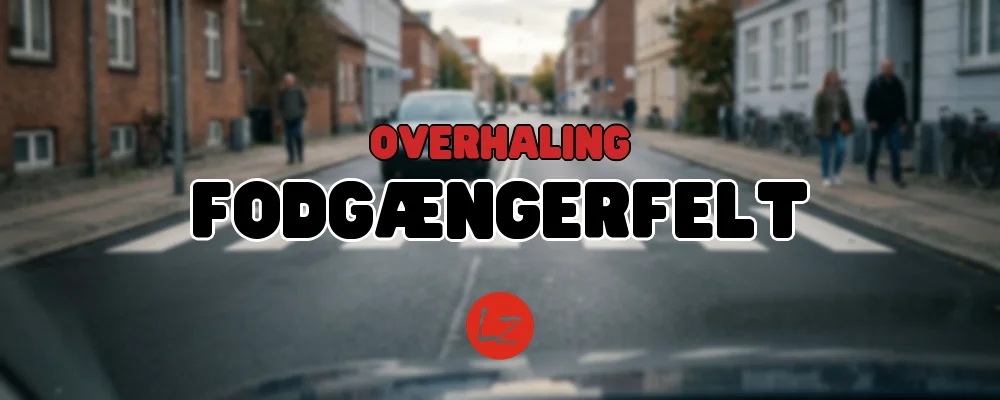 Førerperspektiv mod fodgængerfelt med stoppet bil – illustration til artikel om overhalingsforbud