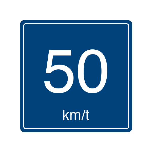 F&aelig;rdselstavle E39 Anbefalet hastighed 50 km/t