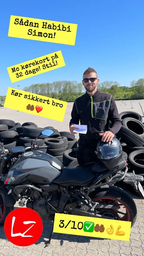 MC-elev har bestået køreprøven hos LZ Køreskole